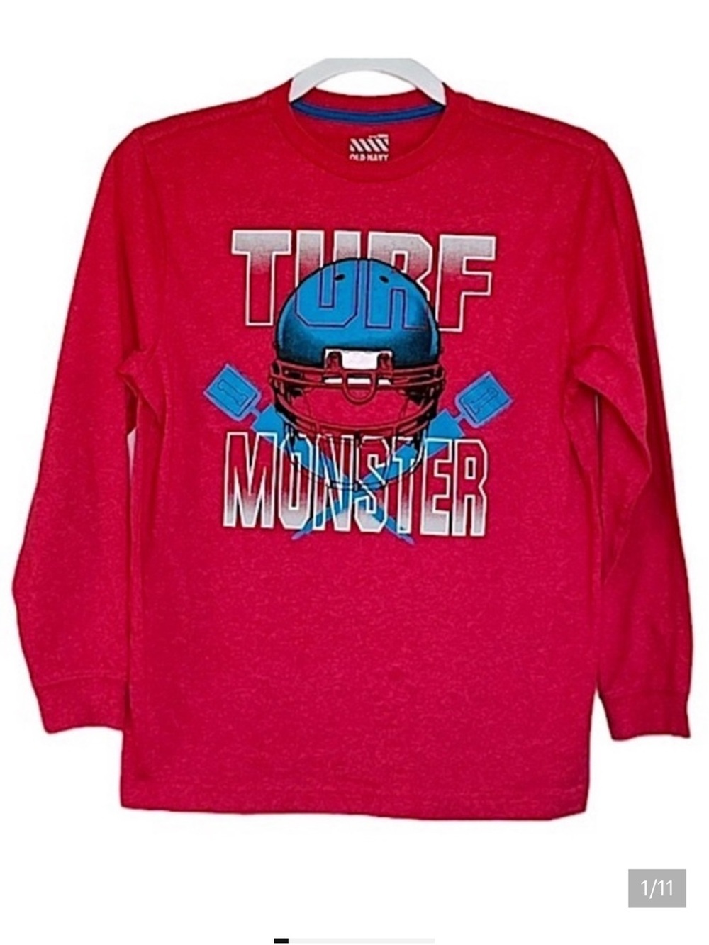 Old Navy Boys L 10 - 12 Red Football Helmet Graphic Long Sleeve Tee